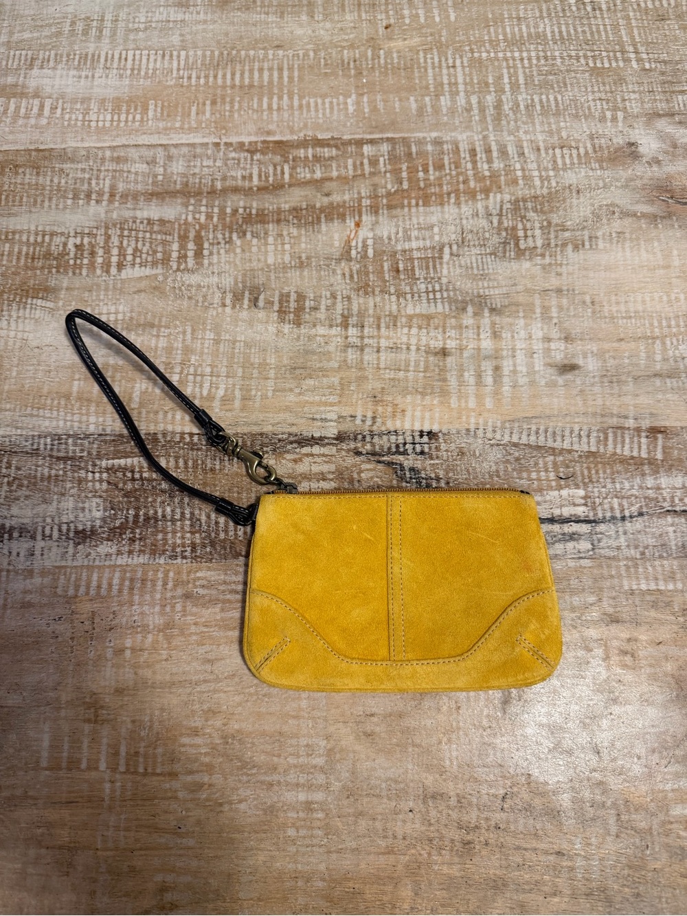 Vintage yellow suede Coach wristlet. EUC